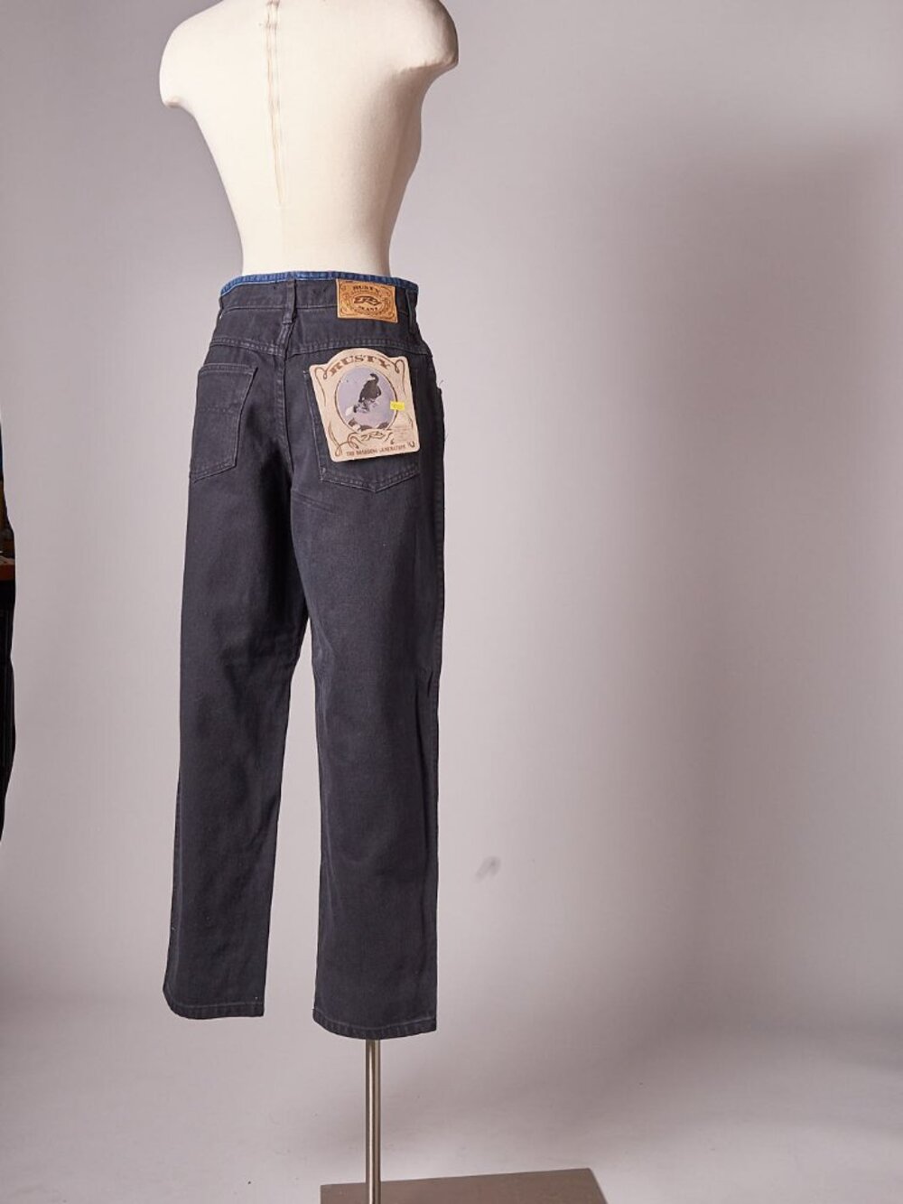 1990s Black and Blue Trim Rusty Surf Skateboarding Jeans Pants